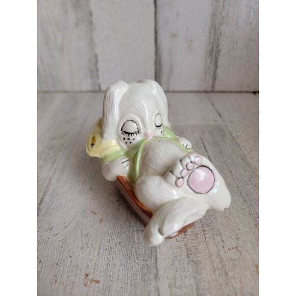 Vintage sleeping ceramic Easter bunny barrel home decor spring white unique - Picture 1 of 7